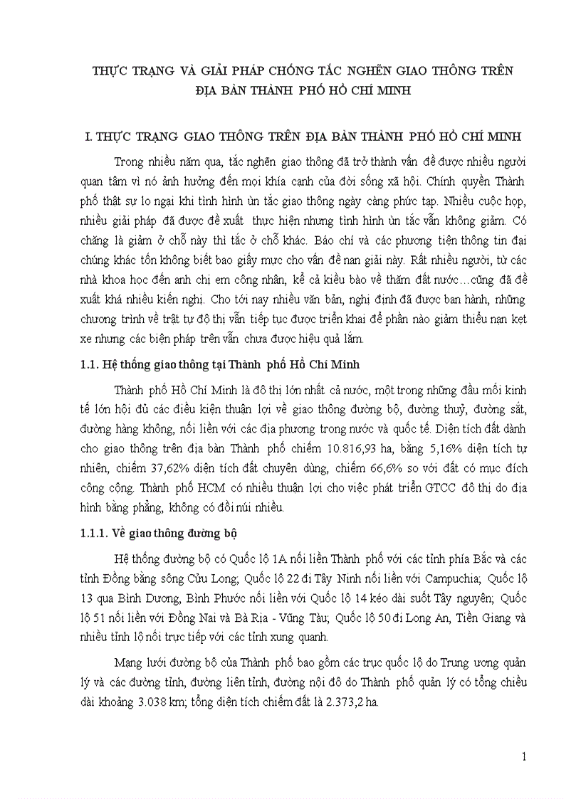 Tiểu luận thực trạng và giải pháp chống tắc nghẽn giao thông trên địa bàn thành phố hồ chí minh