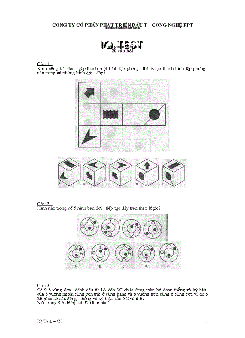 IQ test C3 FPT có đáp án