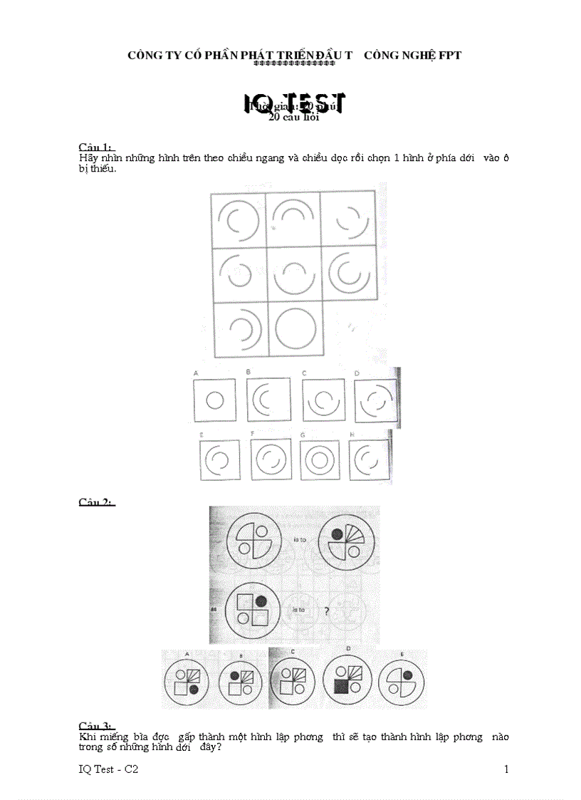 IQ test C2 FPT có đáp án