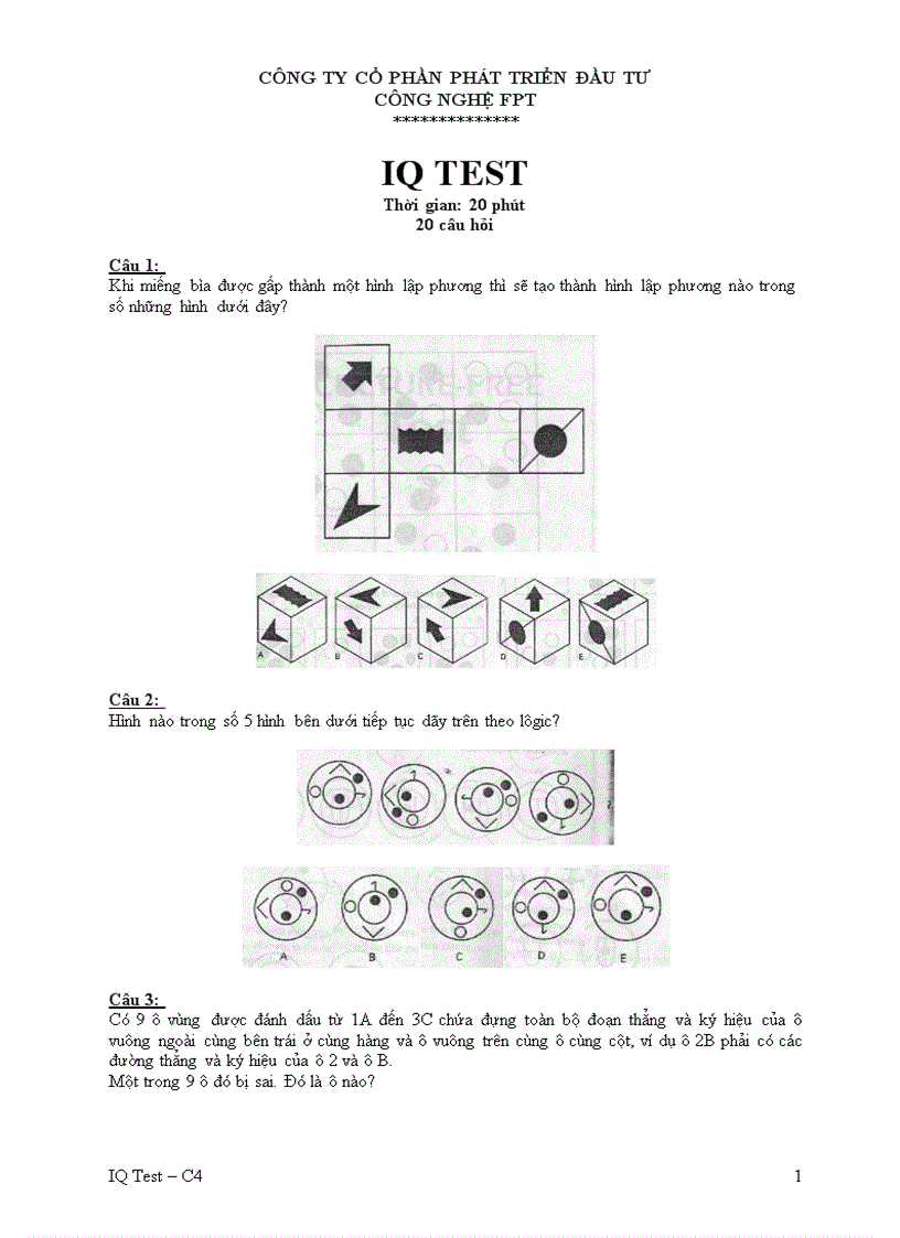 IQ test C4 FPT có đáp án