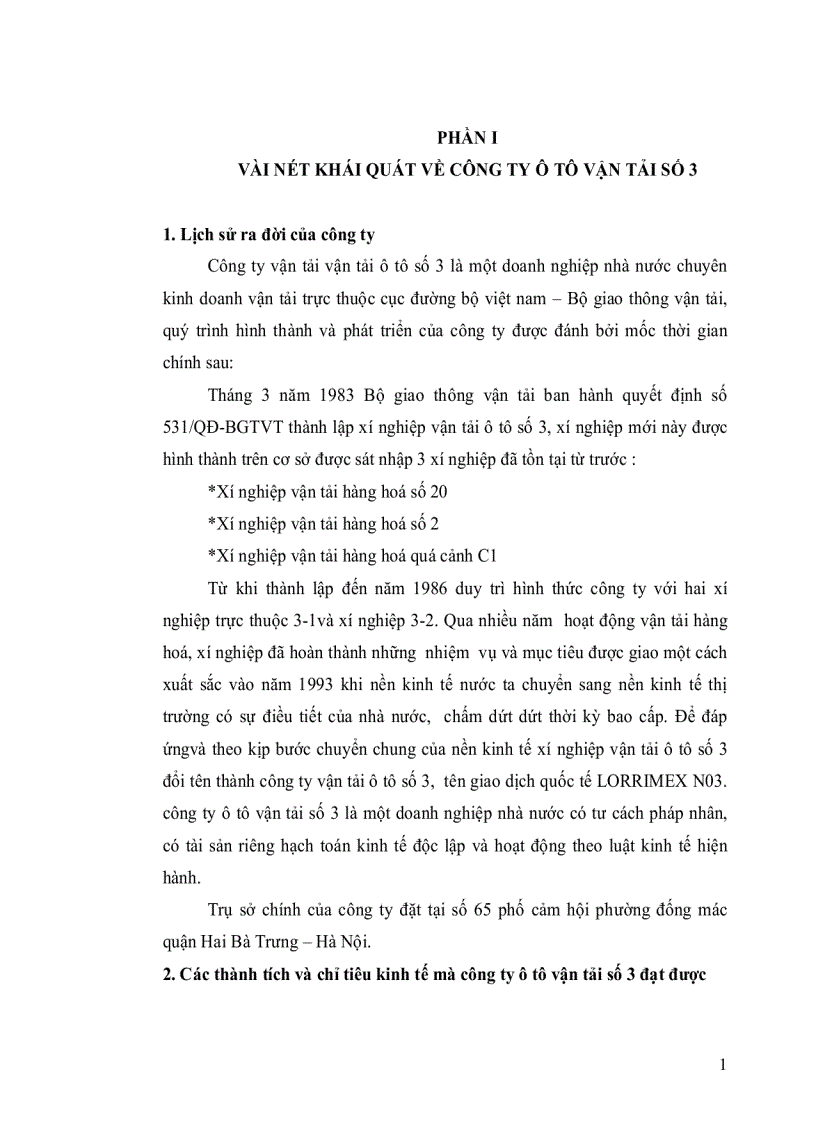 Vài nét khái quát vềcông ty ô tô vận tải số3