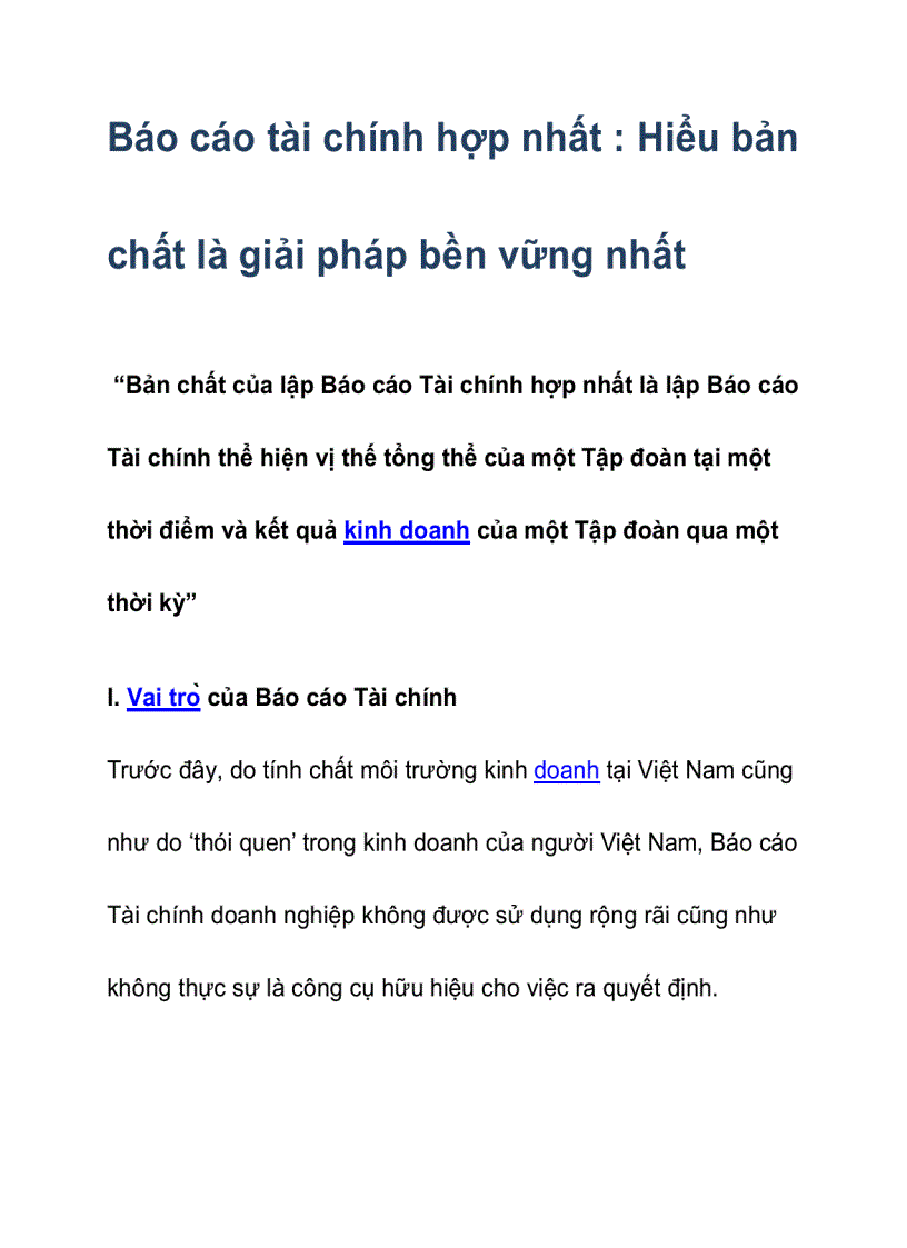 Báo cáo tài chính hợp nhất Hiểu bản chất là giải pháp bền vững nhất