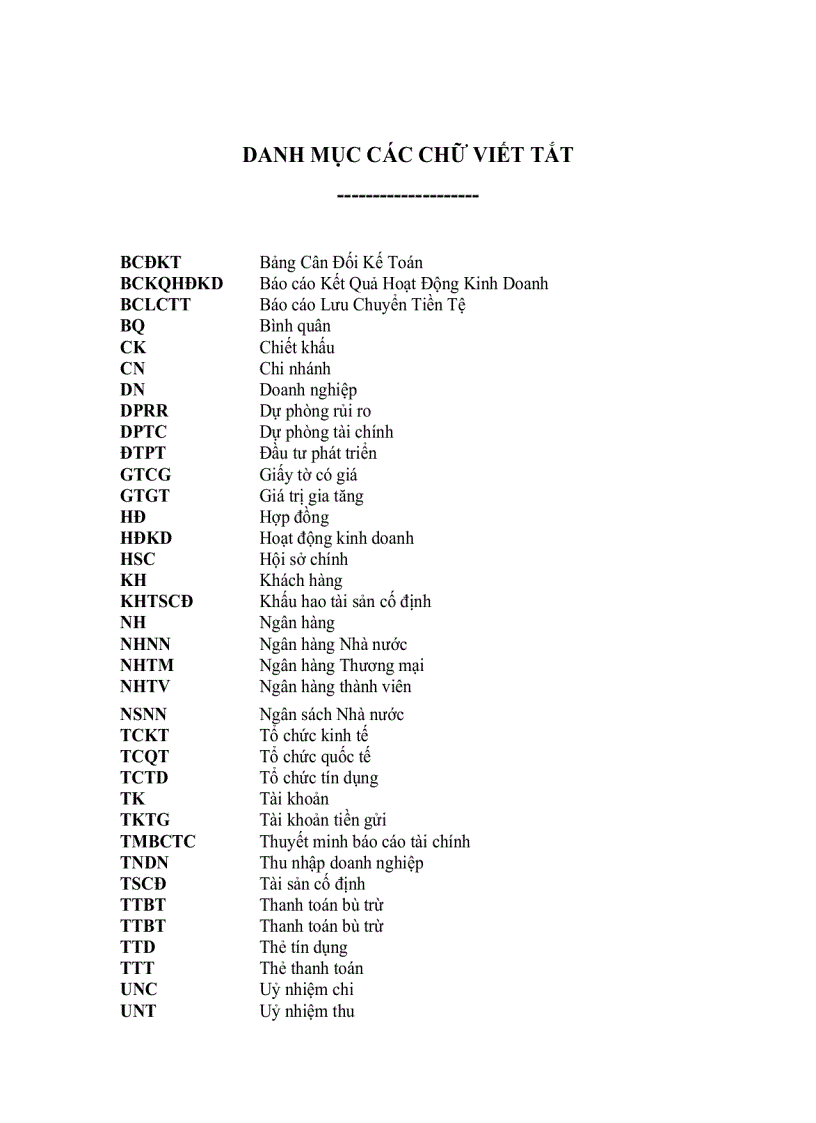 Danh mục các chữ viết tắt