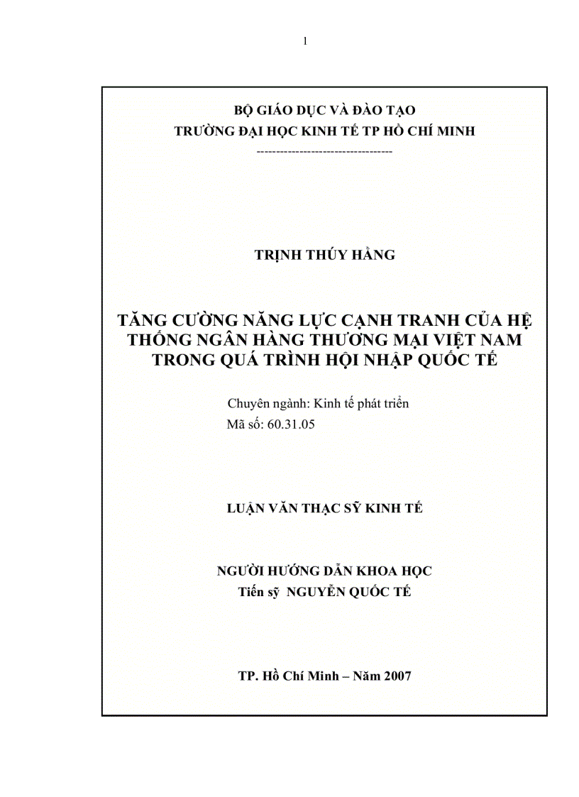 Tăng cường năng lực cạnh tranh của hệ thống Ngân hàng Thương mại Việt Nam