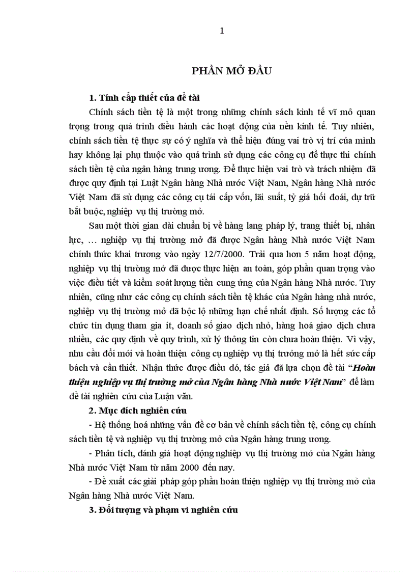 Hoàn thiện nghiệp vụ thị trường mở của Ngân hàng Nhà nước Việt Nam 1