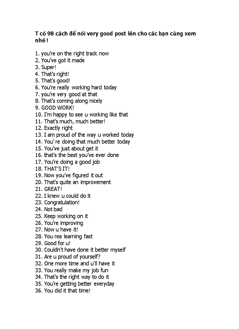 98 ways to say very good