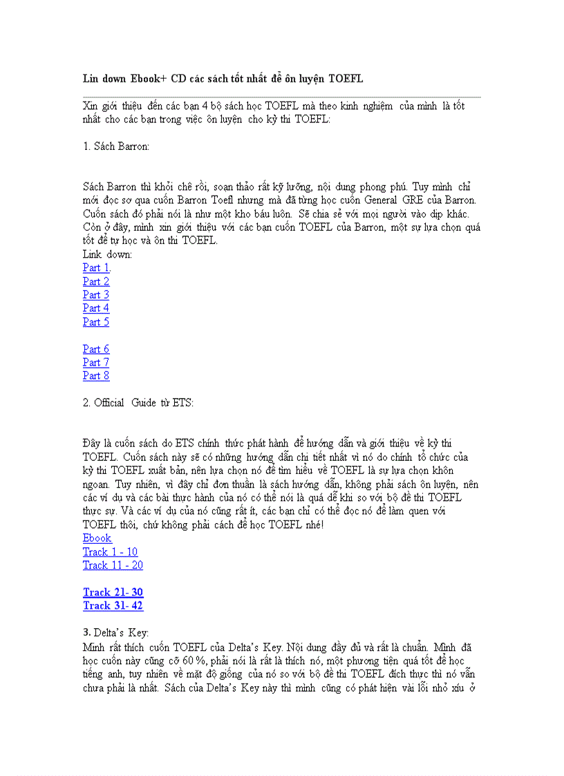 Lin down Ebook CD các sách tốt nhất để ôn luyện TOEFL
