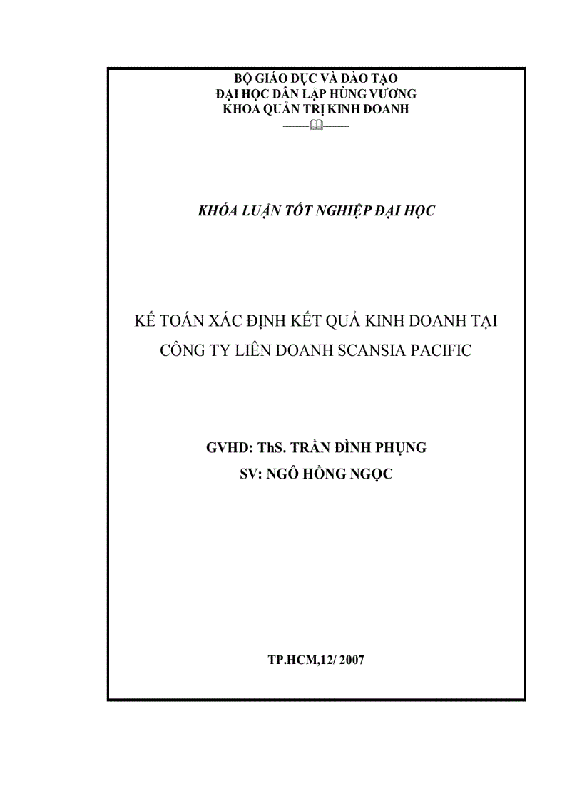 Đề cương Kế toán xác định kết quả kinh doanh tại công ty liên doanh scansia pacific