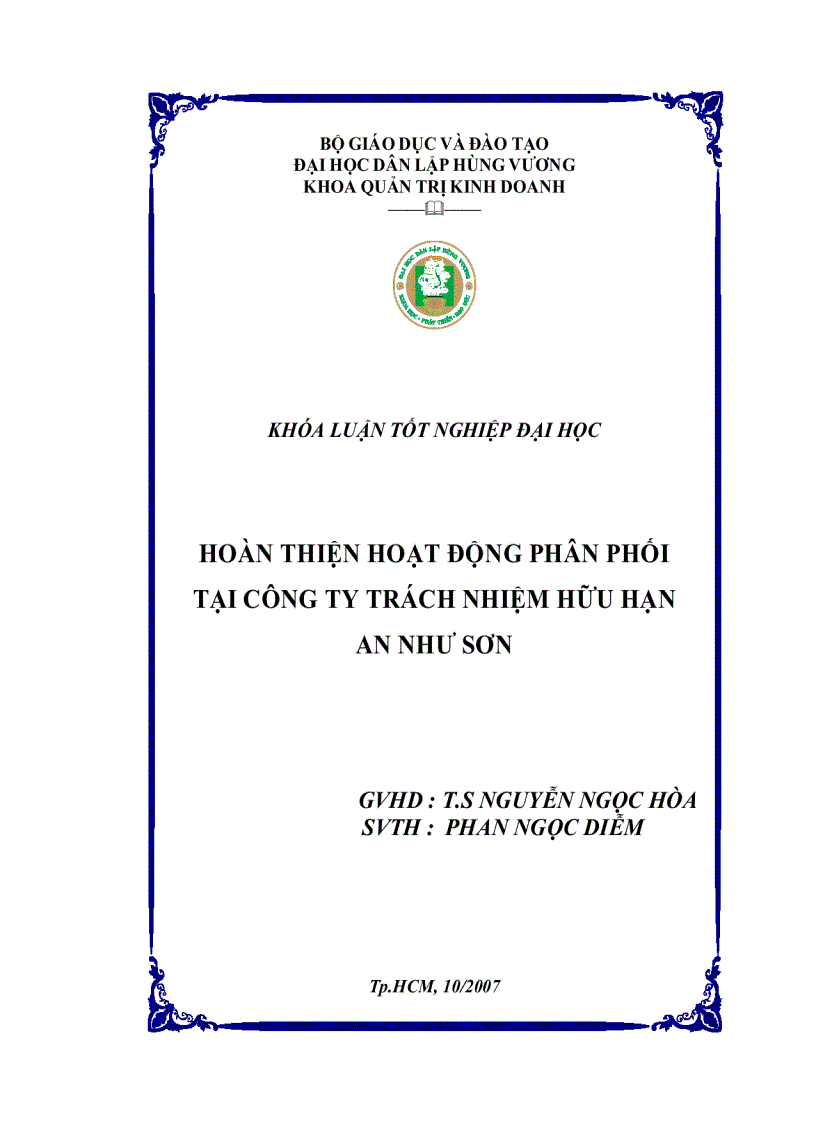 Đề cương Hoàn thiện hoạt động phân phối tại công ty trách nhiệm hữu hạn an như sơn
