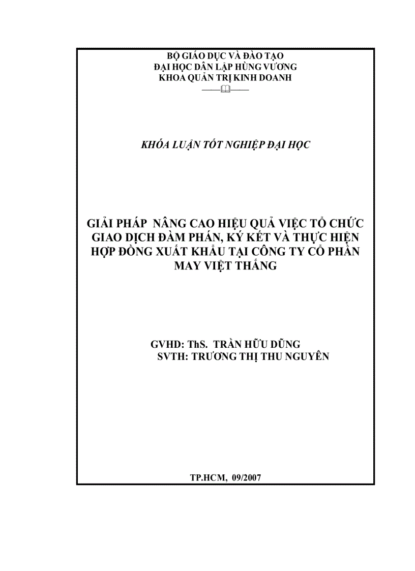 Giải pháp nâng cao hiệu quả việc tổ chức giao dịch đàm phán ký kết và thực hiện hợp đồng xuất khẩu tại công ty cổ phần may việt thắng