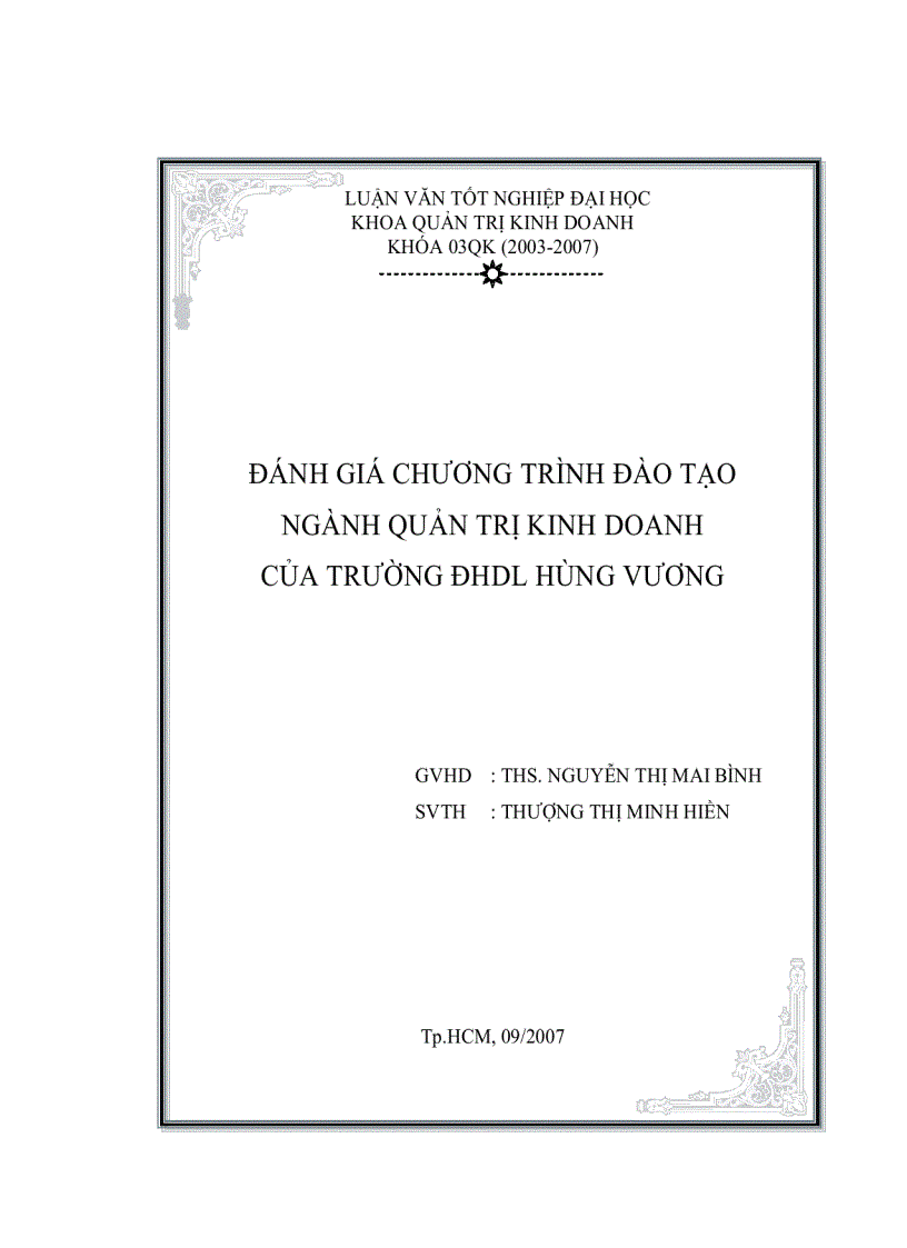 Đề cương đánh giá chương trình đào tạo ngành quản trị kinh doanh của trường đhdl hùng vương