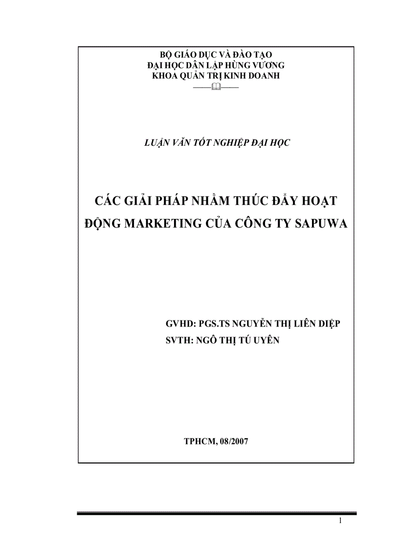 Đề cương Các giải pháp nhằm thúc đẩy hoạt động marketing của công ty sapuwa