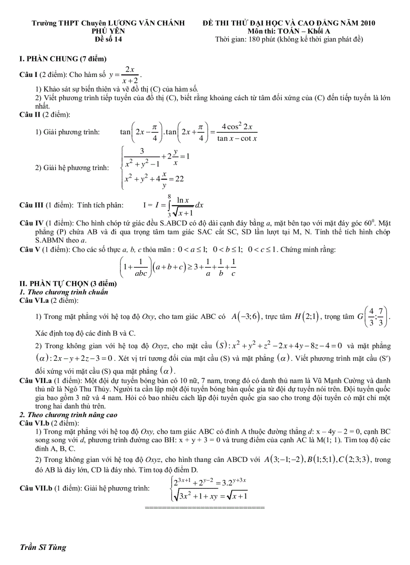 Đề thi thử đại học và cao đẳng năm 2010 14