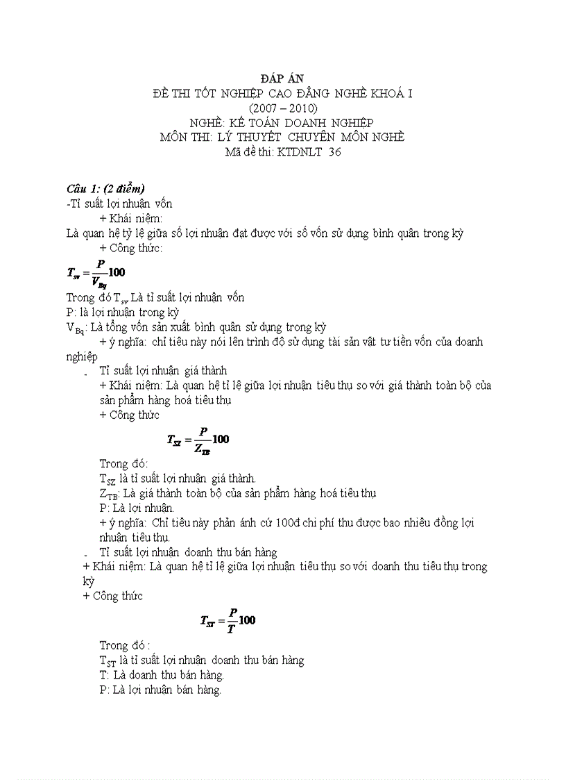 Đáp án lý thuyết kế toán doanh nghiệp 21