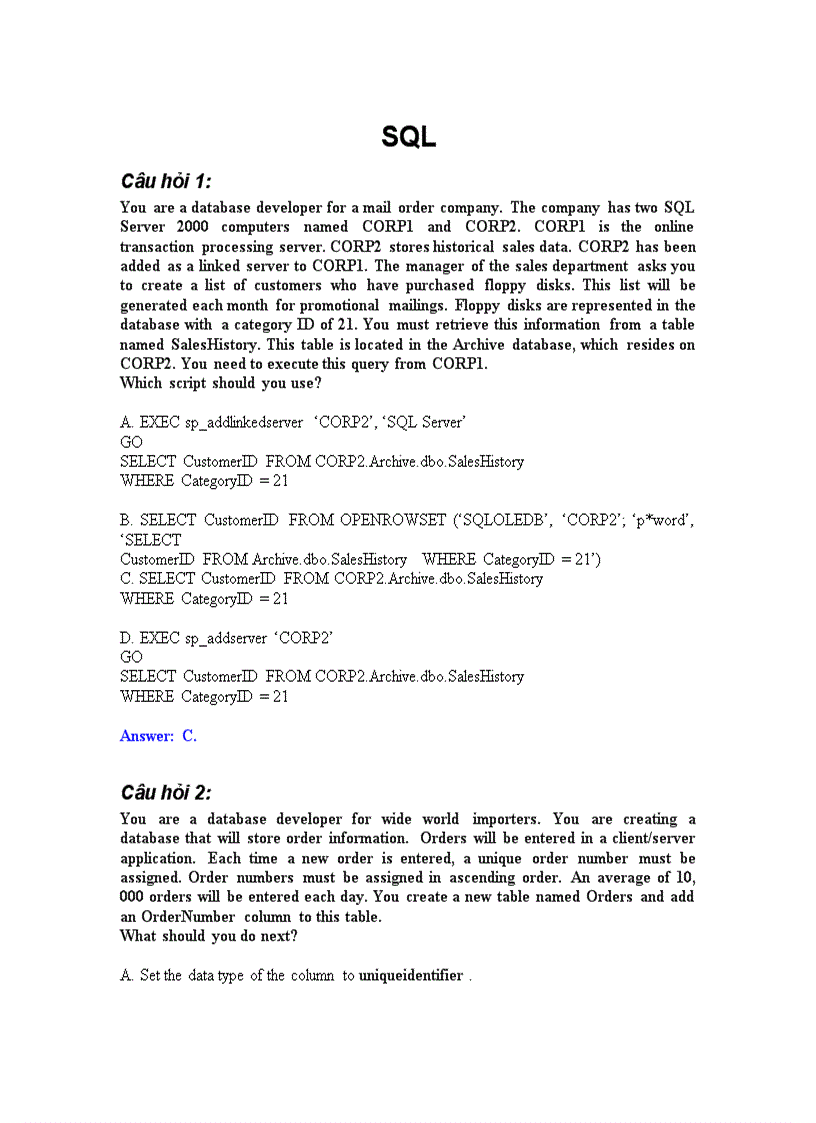 Đề thi về SQL