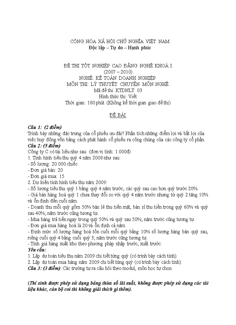 Đề thi lý thuyết kế toán doanh nghiệp 15