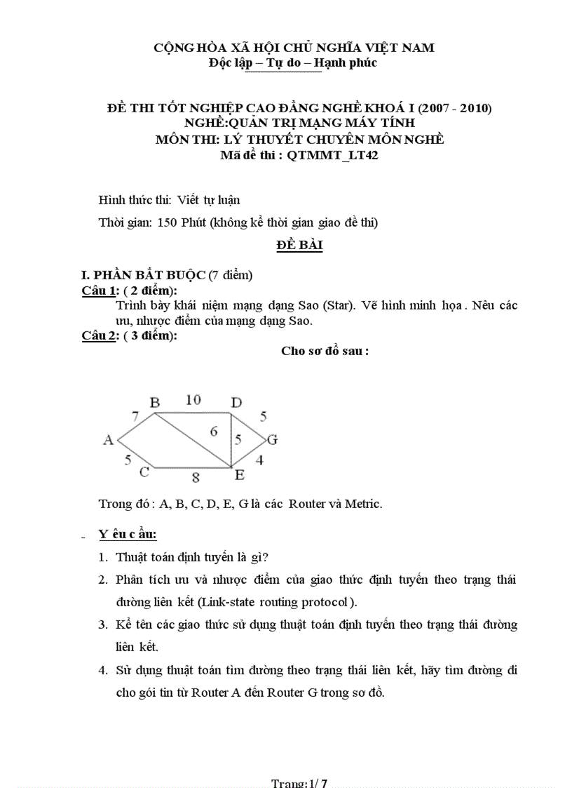 Đề thi nghề Quản trị mạng máy tính 42
