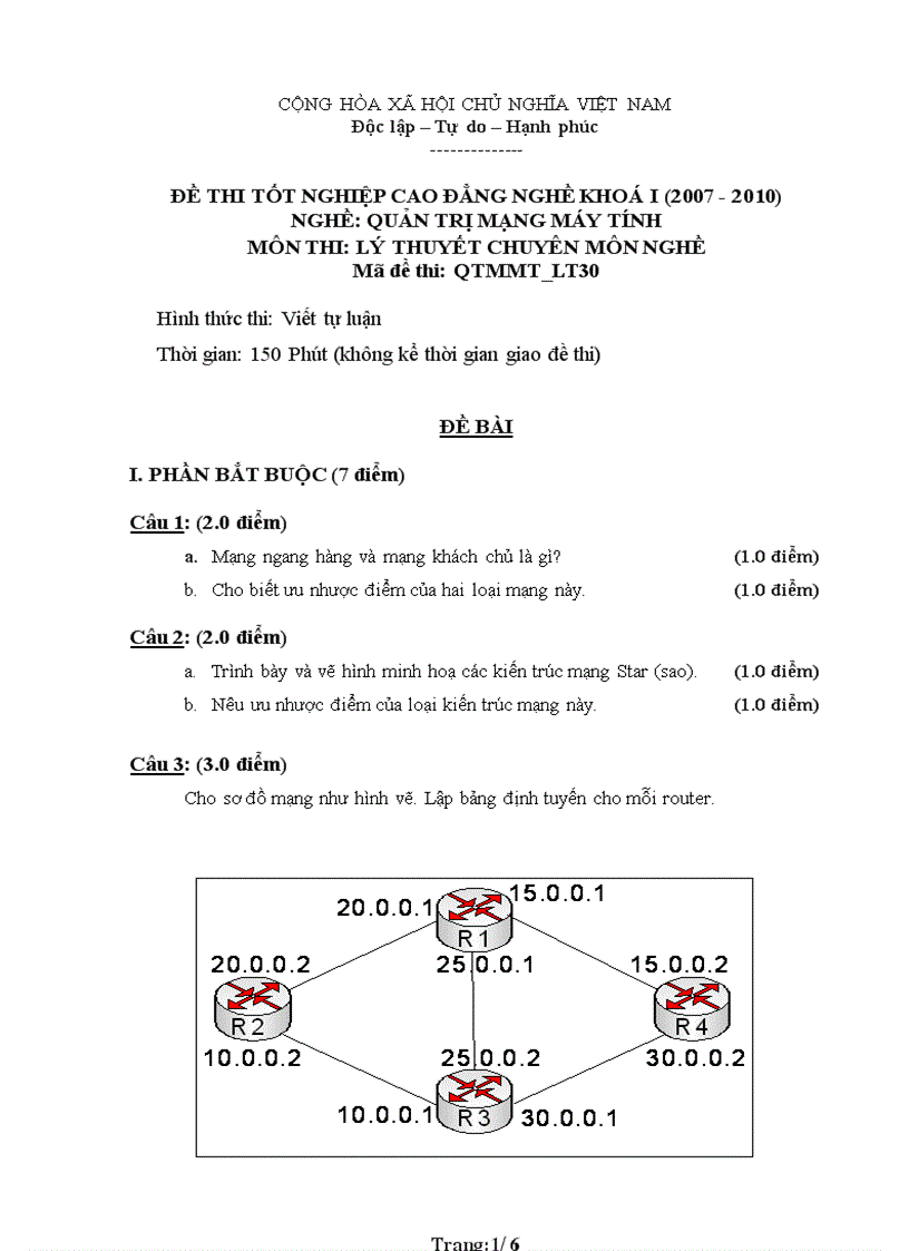 Đề thi nghề Quản trị mạng máy tính 30