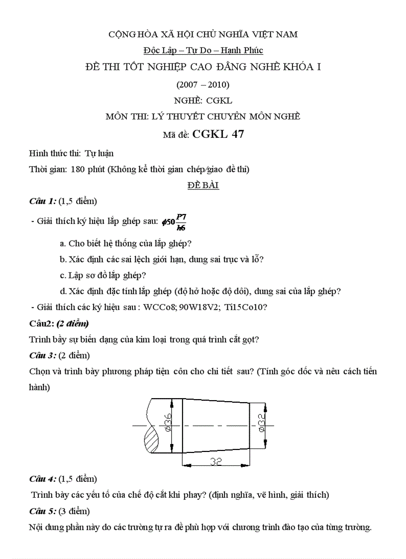 Đề thi lý thuyết cắt gọt kim loại 47