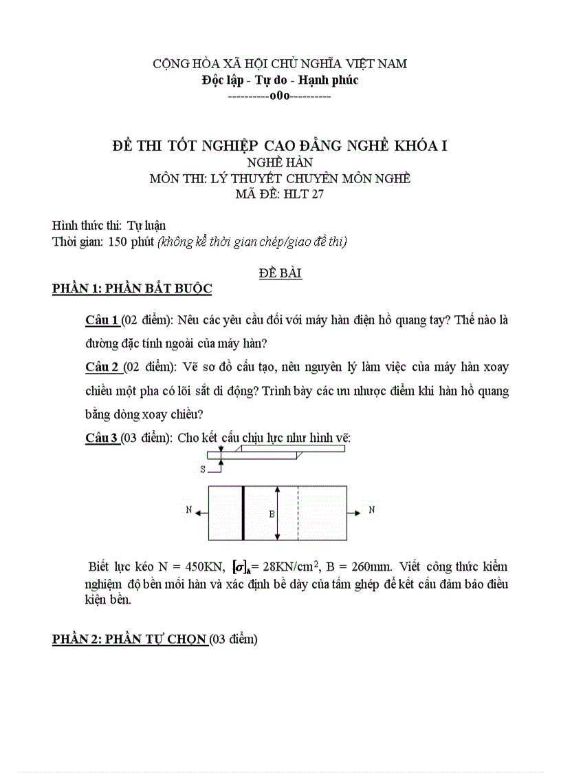 Đề thi lý thuyết nghề hàn và đáp án 27