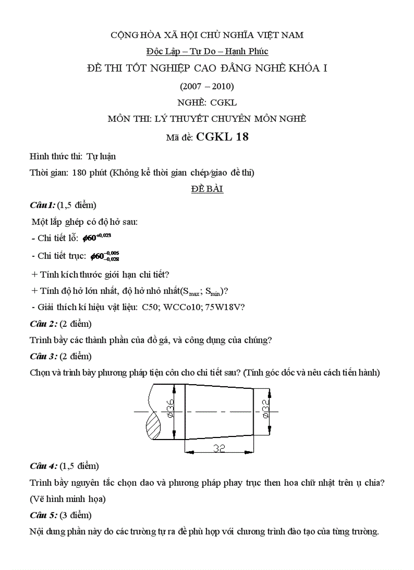 Đề thi lý thuyết cắt gọt kim loại 18
