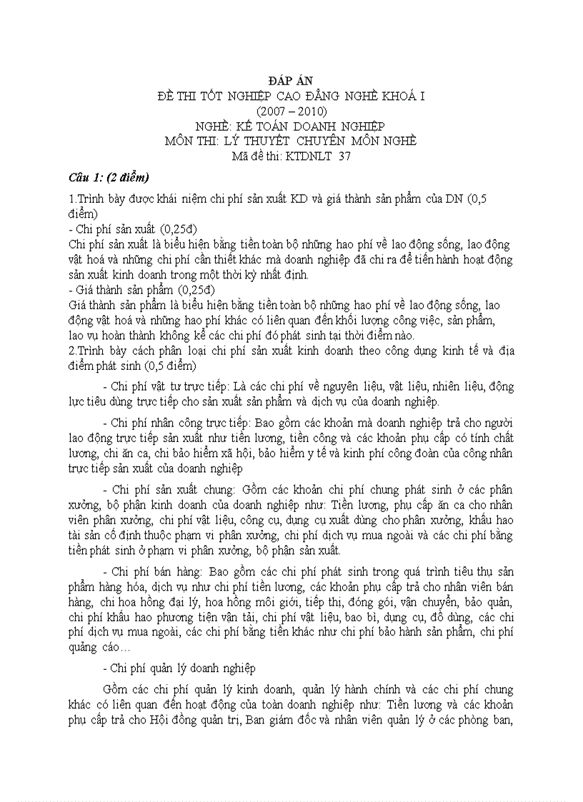 Đáp án lý thuyết kế toán doanh nghiệp 20