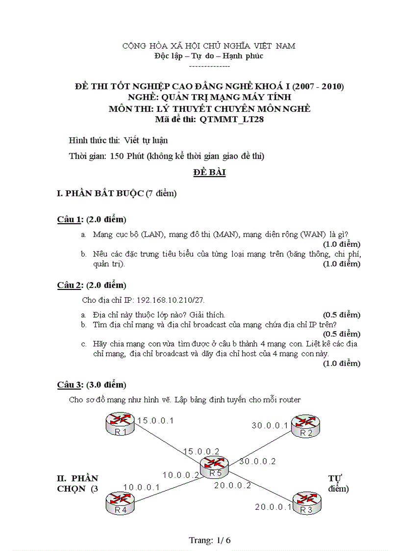Đề thi nghề Quản trị mạng máy tính 28