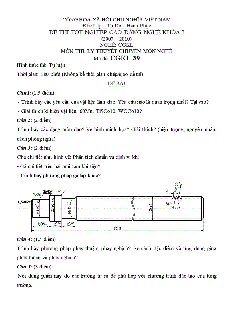 Đề thi lý thuyết cắt gọt kim loại 39