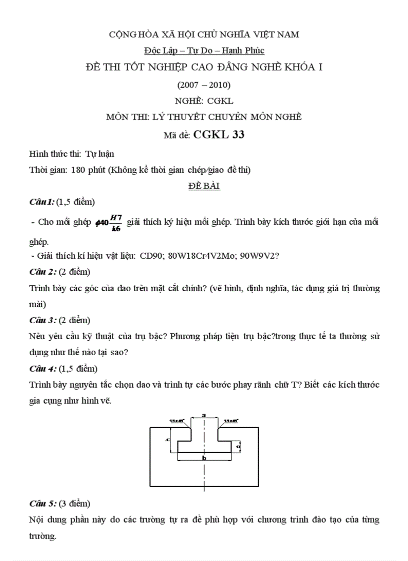 Đề thi lý thuyết cắt gọt kim loại 33
