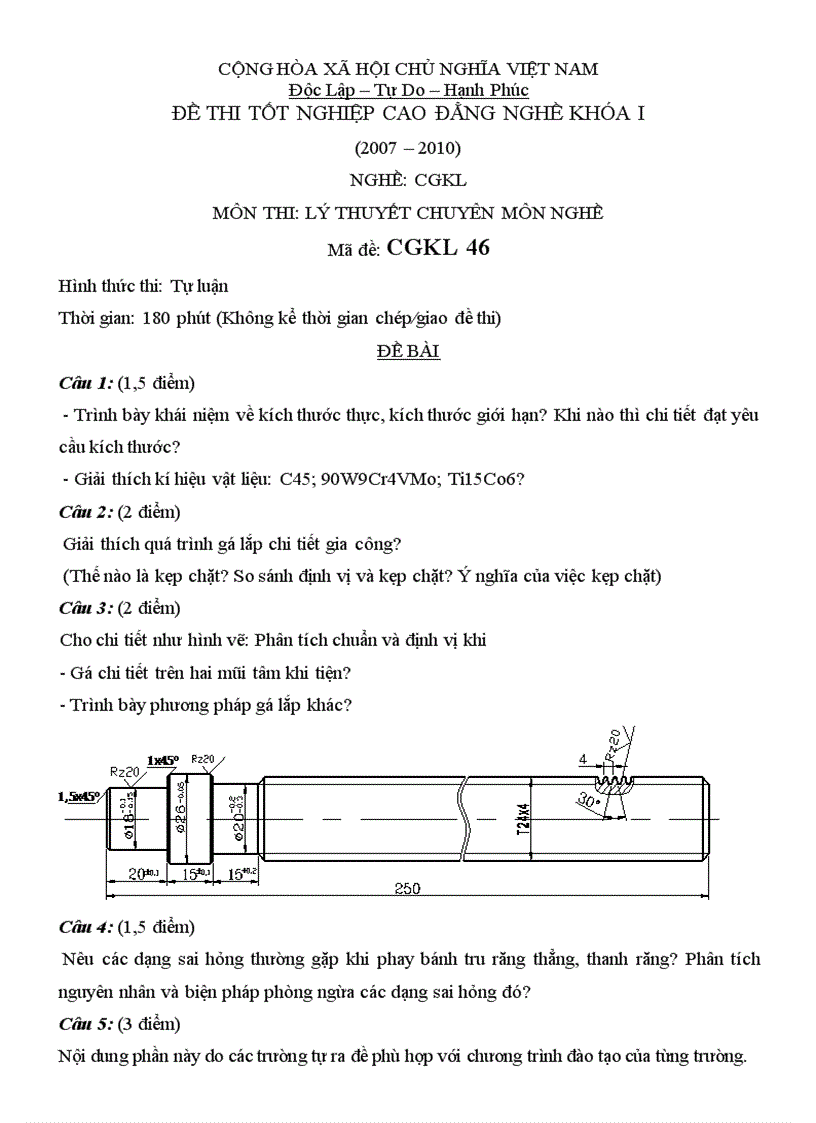 Đề thi lý thuyết cắt gọt kim loại 46