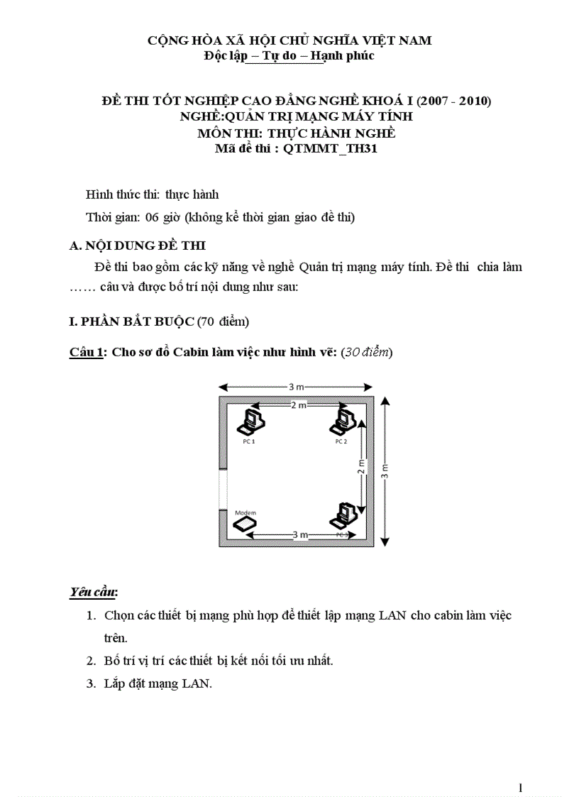 Đề thi nghề Quản trị mạng máy tính Thực hành nghề 31