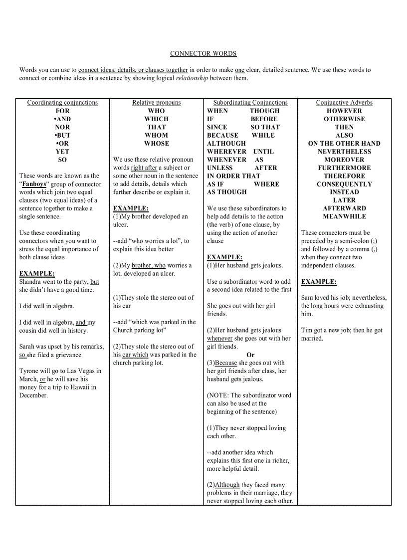 Connector words