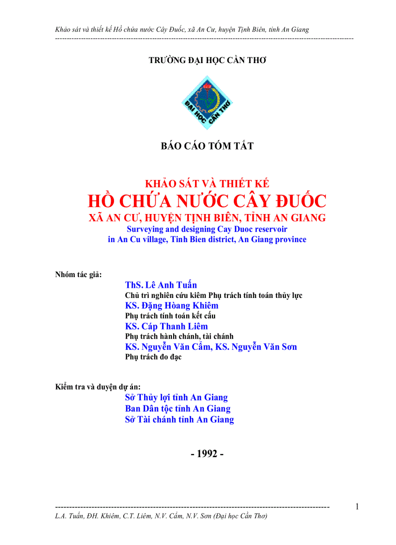 Khảo sát và thiết kế hồ chứa nước cây đuốc xã an cư huyện tịnh biên tỉnh an giang