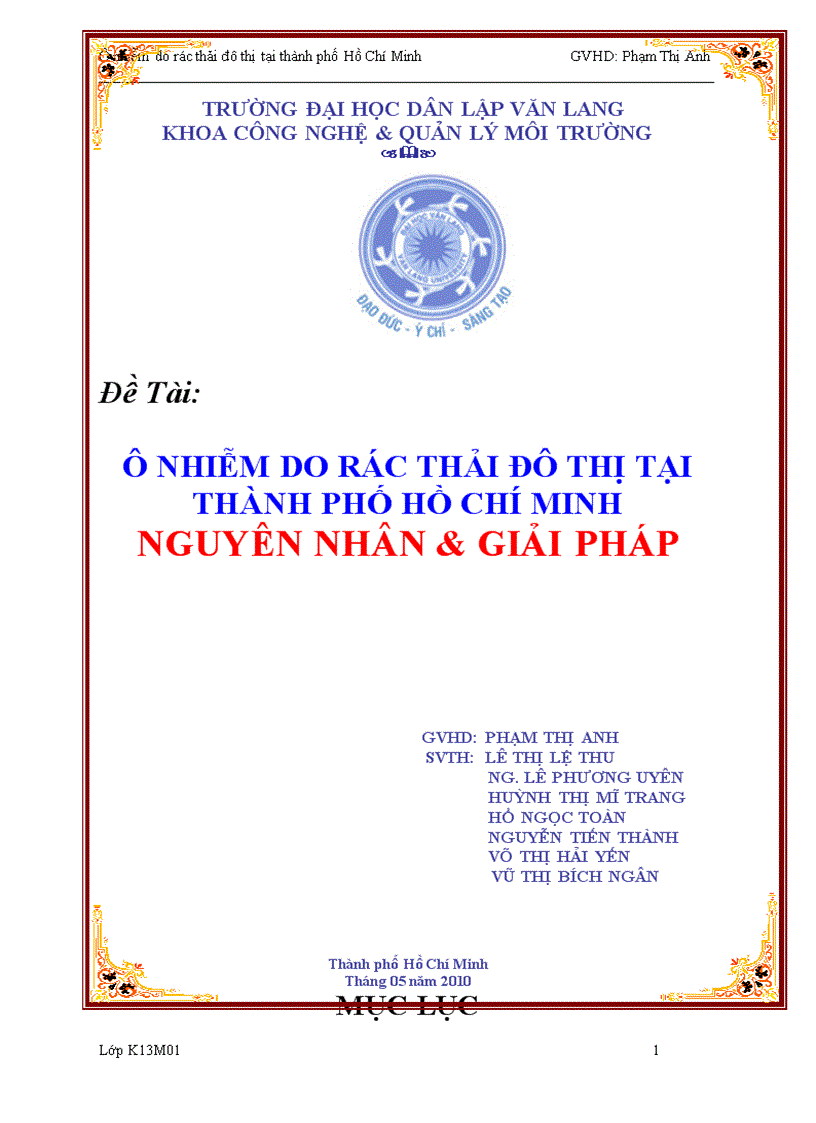 Ô nhiễm do rác thải đô thị tại thành phố hồ chí minh nguyên nhân giải pháp