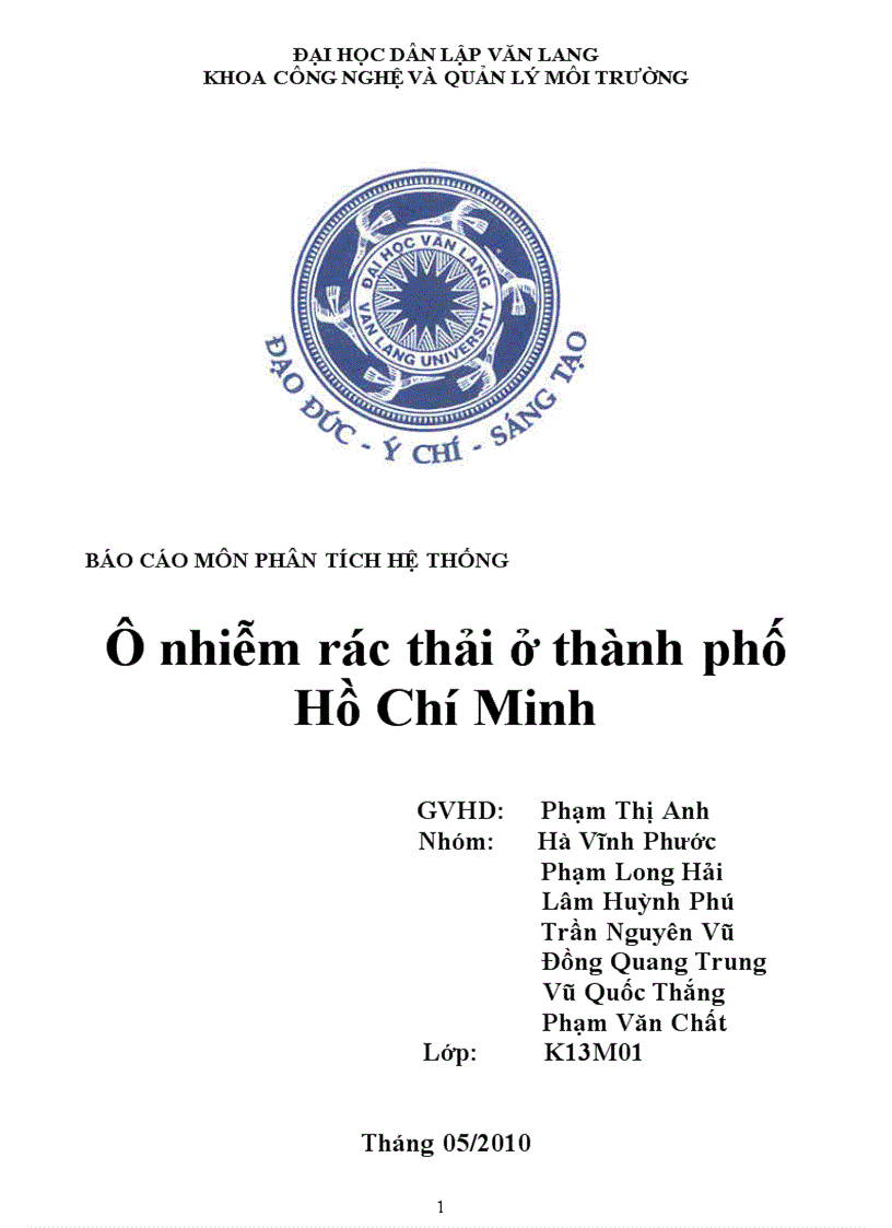 BÁO CÁO MÔN PHÂN TÍCH HỆ THỐNG Ô nhiễm rác thải ở thành phố Hồ Chí Minh