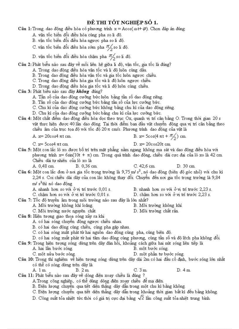 Đề thi tốt nghiệp số 1