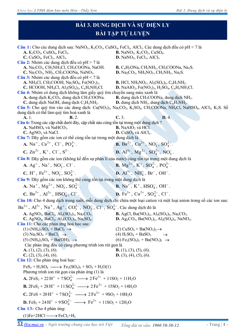 Dung dịch và sự điện ly bài tập tự luyện