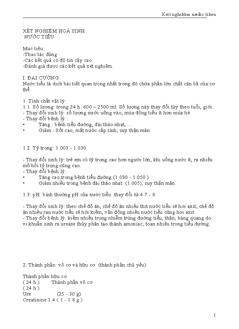 Xét nghiệm hoá sinh nước tiểu