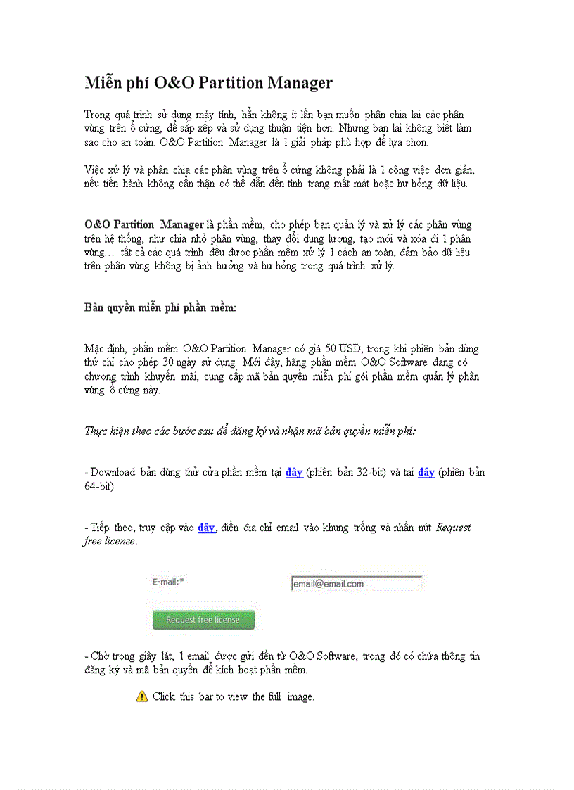 Miễn phí O O Partition Manager
