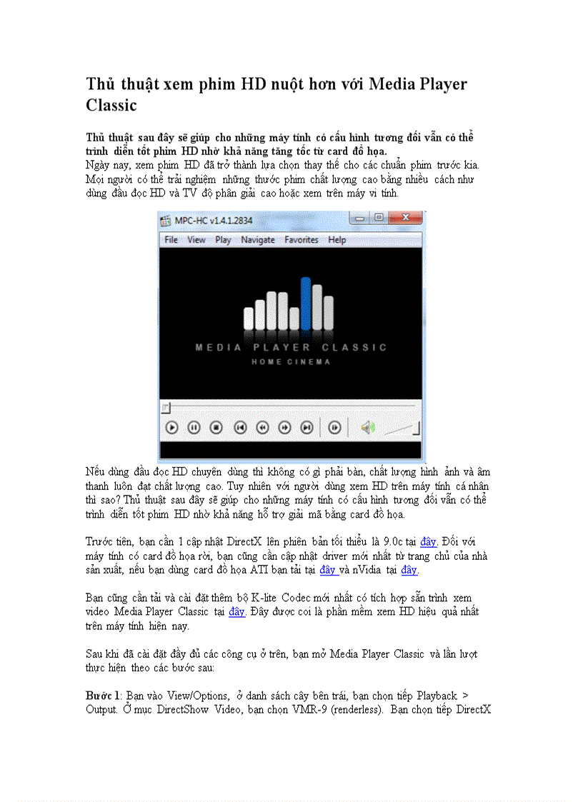 Thủ thuật xem phim HD nuột hơn với Media Player Classic
