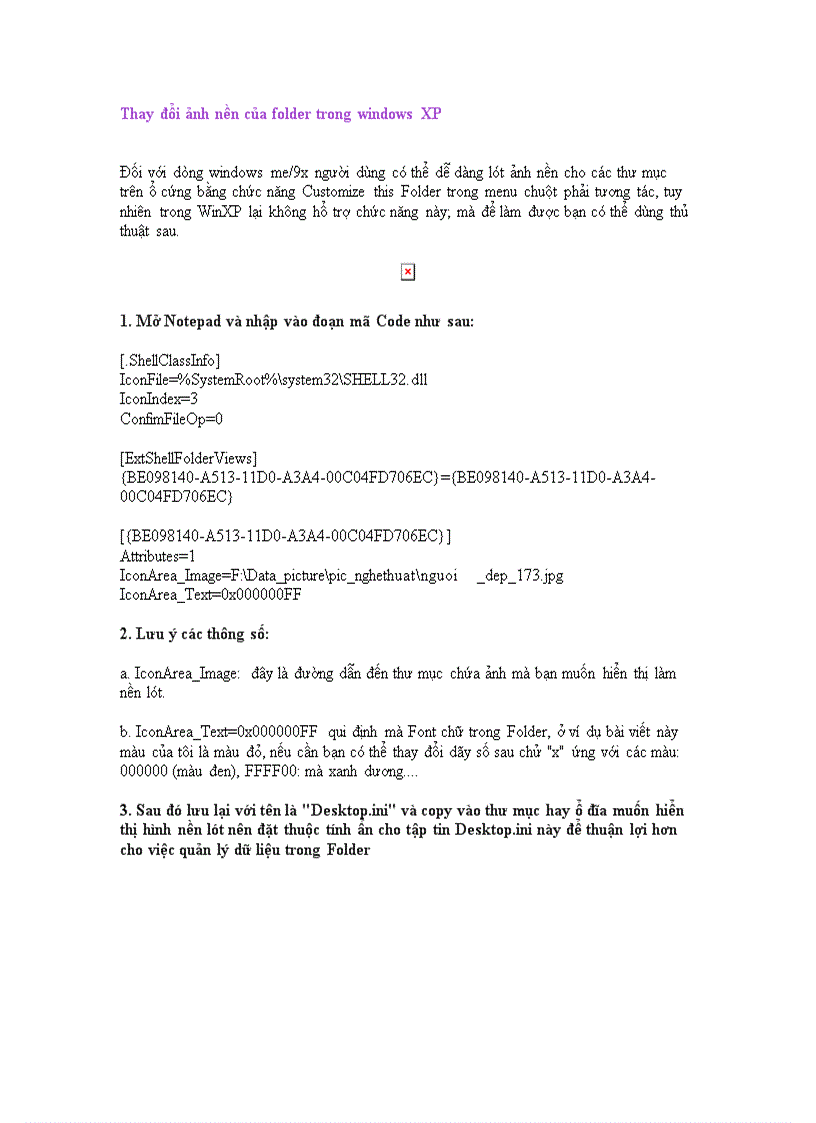 Thay đổi ảnh nền của folder trong windows XP