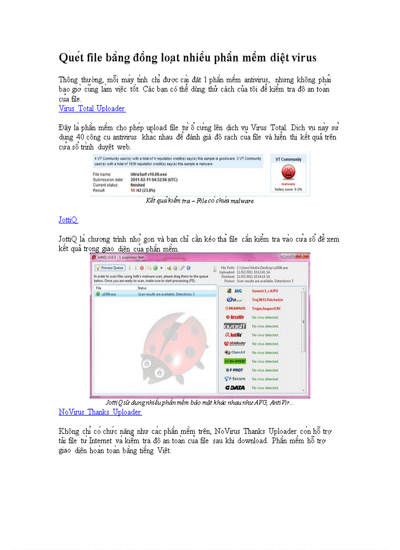 Quét file bằng đồng loạt nhiều phần mềm diệt virus