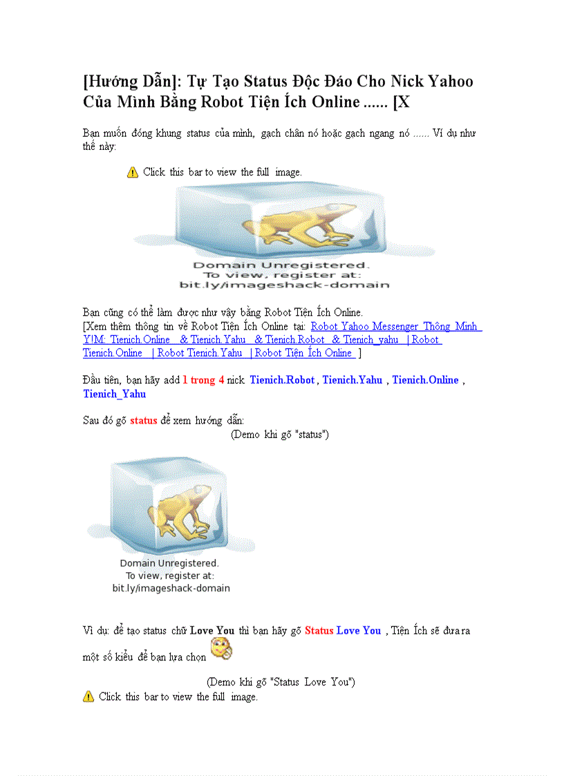 Tự Tạo Status Độc Đáo Cho Nick Yahoo Của Mình Bằng Robot Tiện Ích Online