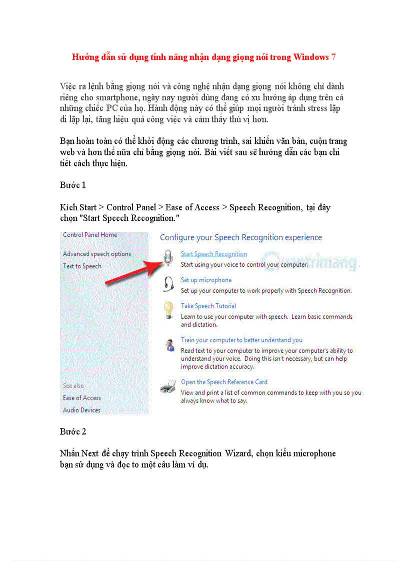 Hướng dẫn sử dụng tính năng nhận dạng giọng nói trong Windows 7