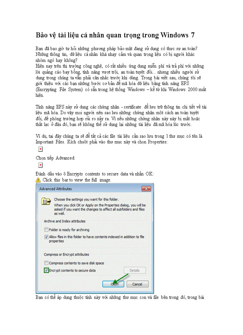 Bảo vệ tài liệu cá nhân quan trọng trong Windows 7