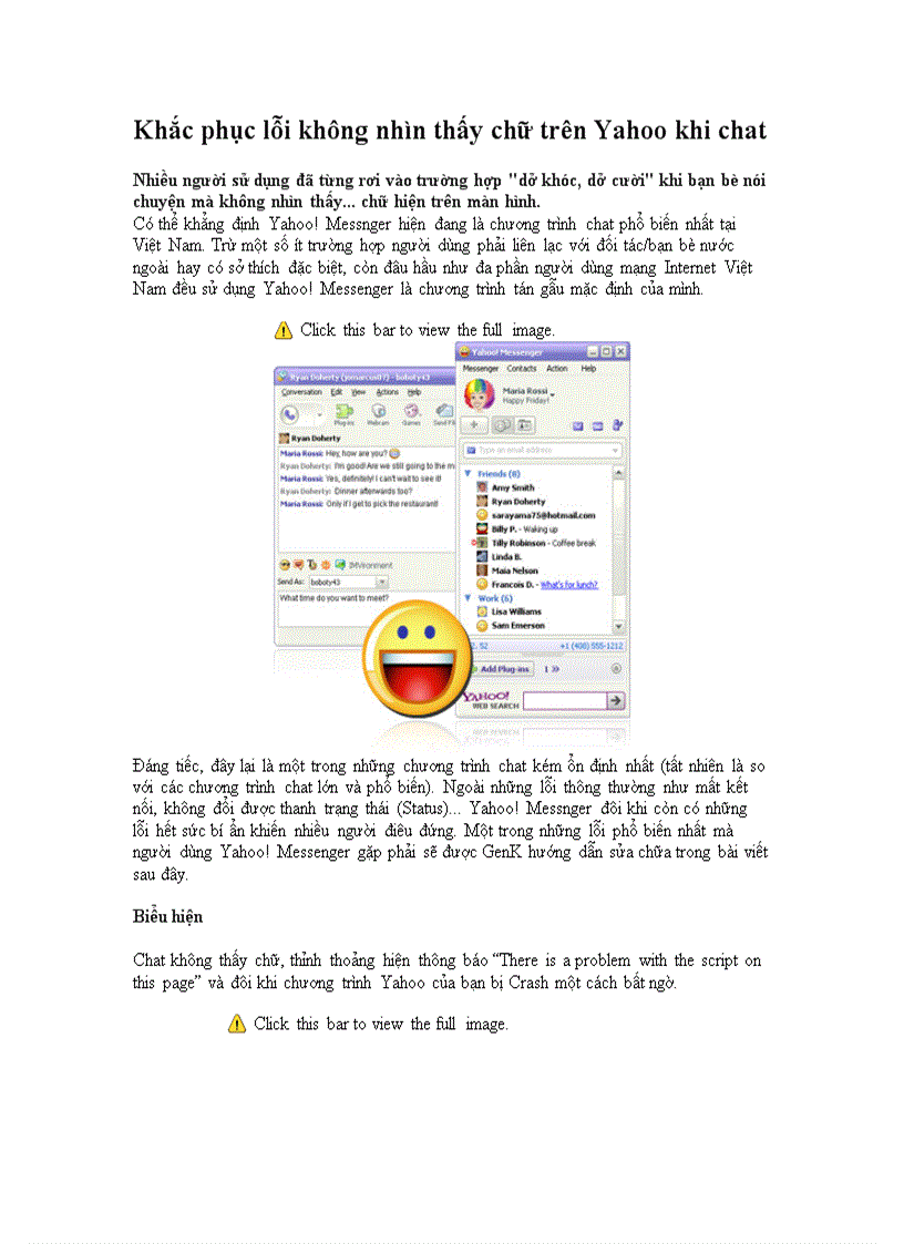 Khắc phục lỗi không nhìn thấy chữ trên Yahoo khi chat