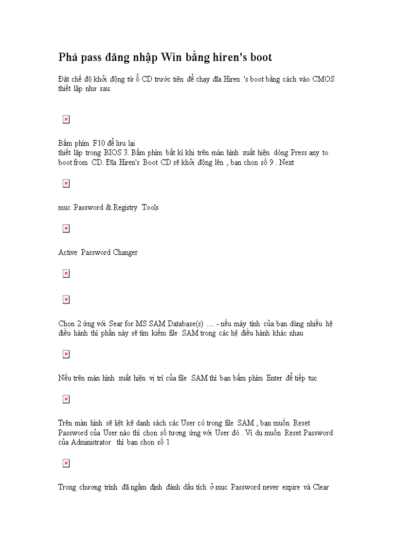 Phá pass đăng nhập Win bằng hiren s boot