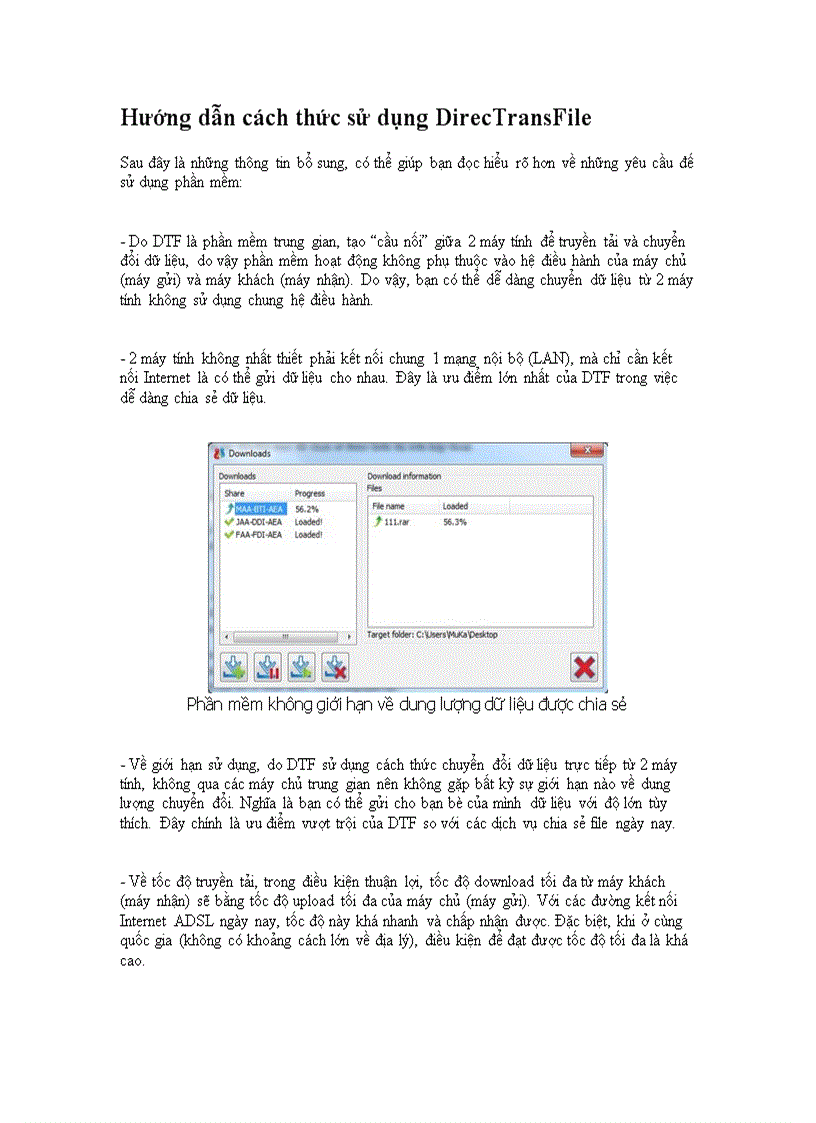 Hướng dẫn cách thức sử dụng DirecTransFile