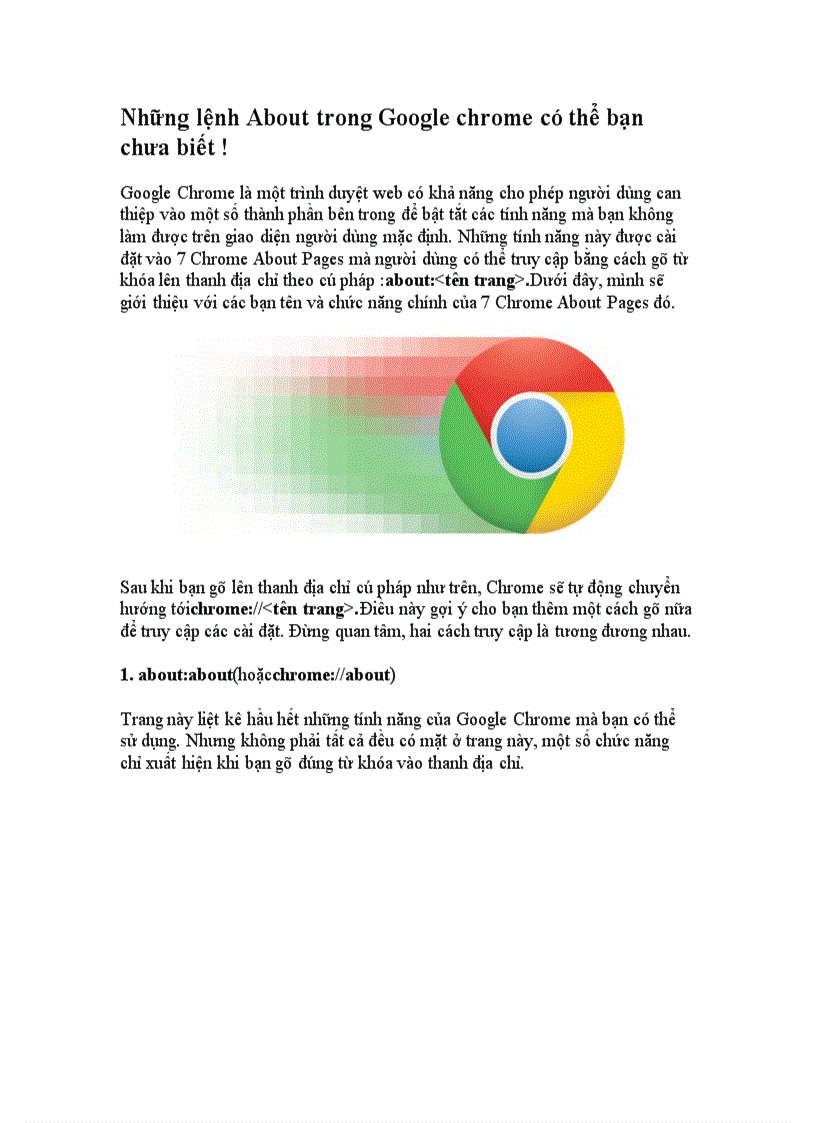 Những lệnh About trong Google chrome có thể bạn chưa biết