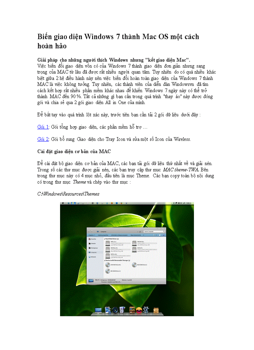 Biến giao diện Windows 7 thành Mac OS một cách hoàn hảo